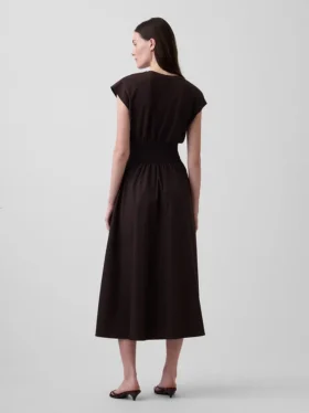 Vestido midi de cintura baja en mezcla de telas