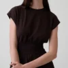 Vestido midi de cintura baja en mezcla de telas