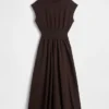 Vestido midi de cintura baja en mezcla de telas