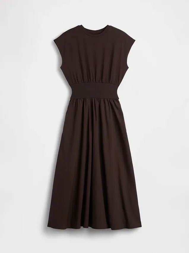 Vestido midi de cintura baja en mezcla de telas