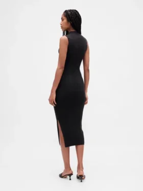 Vestido midi de jerséu acanalado