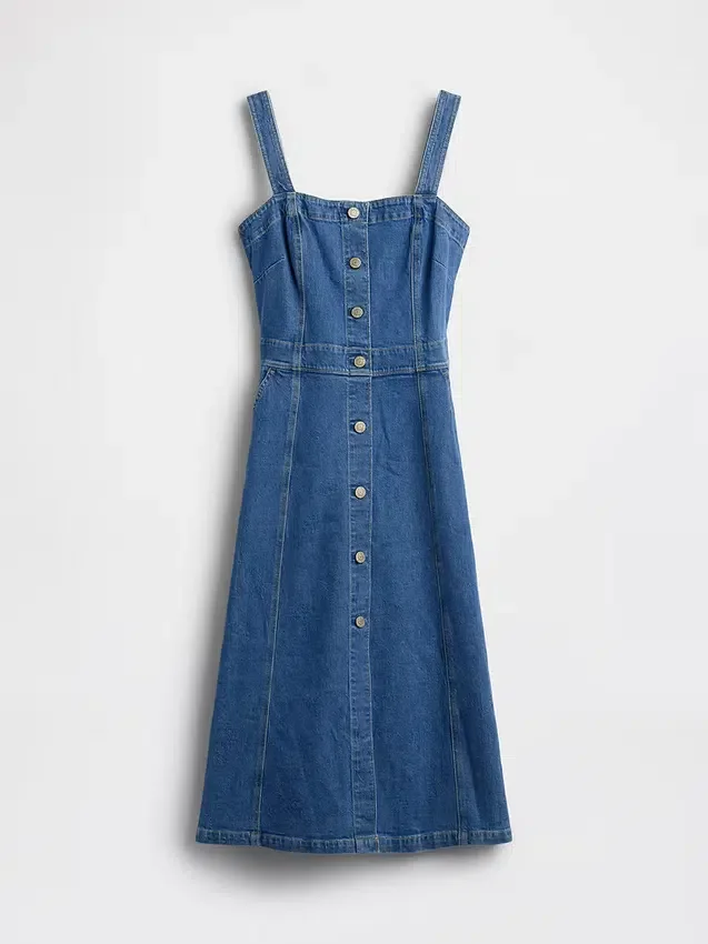 Vestido midi de mezclilla con cierre frontal de botones