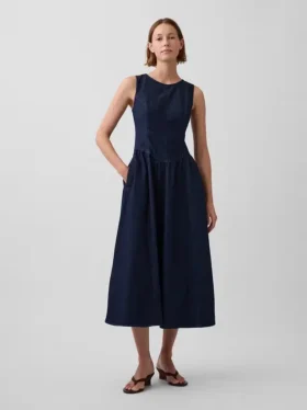 Vestido midi de mezclilla con cintura baja