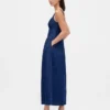 Vestido midi de mezclilla con cintura baja tipo corsé