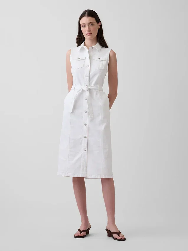Vestido midi de mezclilla con cinturón para atar