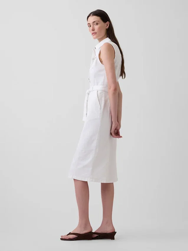 Vestido midi de mezclilla con cinturón para atar