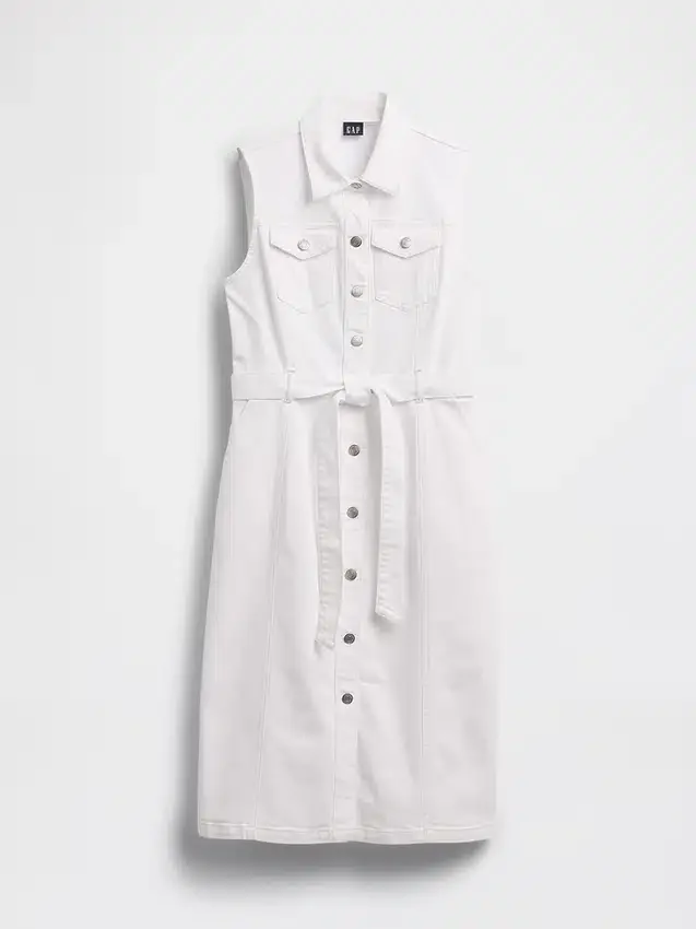 Vestido midi de mezclilla con cinturón para atar