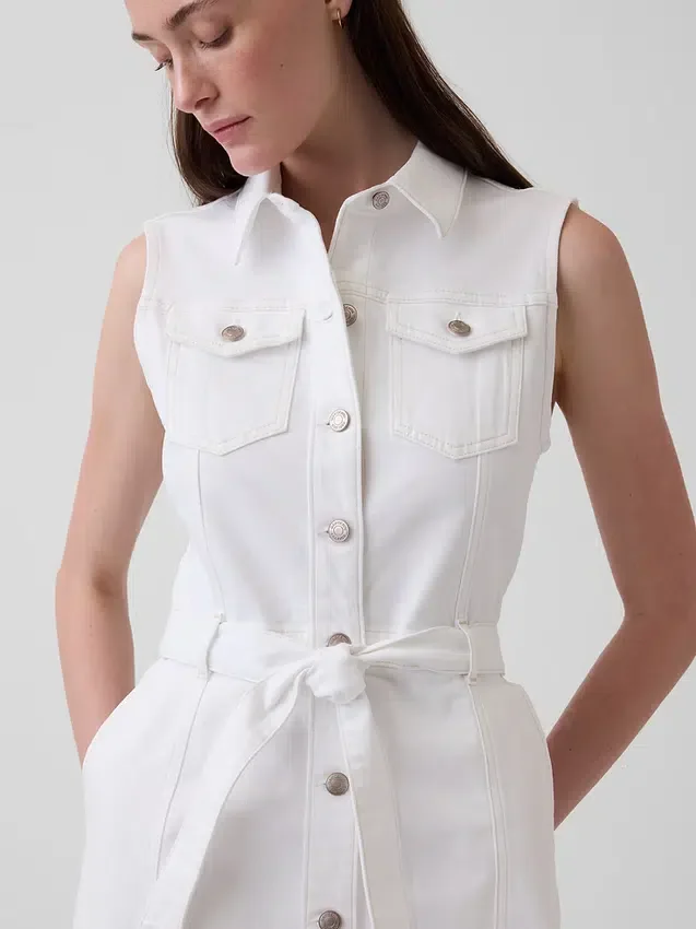 Vestido midi de mezclilla con cinturón para atar