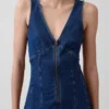 Vestido midi de mezclilla con costuras y cremallera frontal