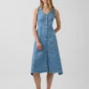 Vestido midi de mezclilla con dobladillo en forma de pañuelo