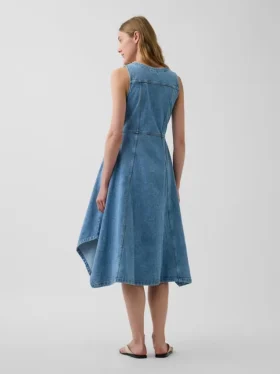 Vestido midi de mezclilla con dobladillo en forma de pañuelo