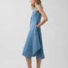 Vestido midi de mezclilla con dobladillo en forma de pañuelo