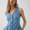 Vestido midi de mezclilla con dobladillo en forma de pañuelo