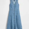 Vestido midi de mezclilla con dobladillo en forma de pañuelo