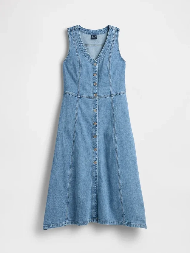 Vestido midi de mezclilla con dobladillo en forma de pañuelo