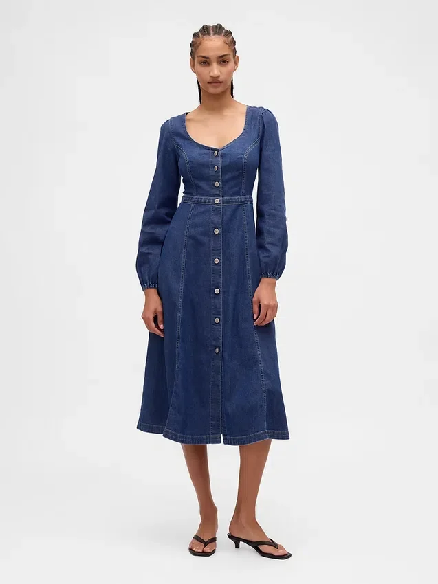 Vestido midi de mezclilla con escote corazón