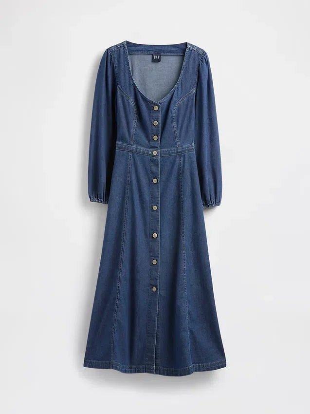 Vestido midi de mezclilla con escote corazón