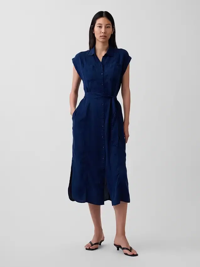 Vestido midi utilitario de mezclilla con cinturón para atar