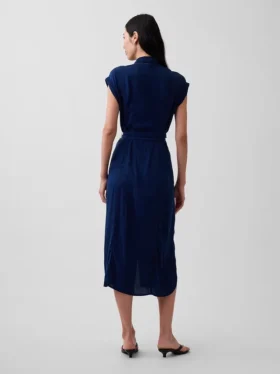 Vestido midi utilitario de mezclilla con cinturón para atar