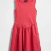 Vestido mini de cintura baja en mezcla de telas