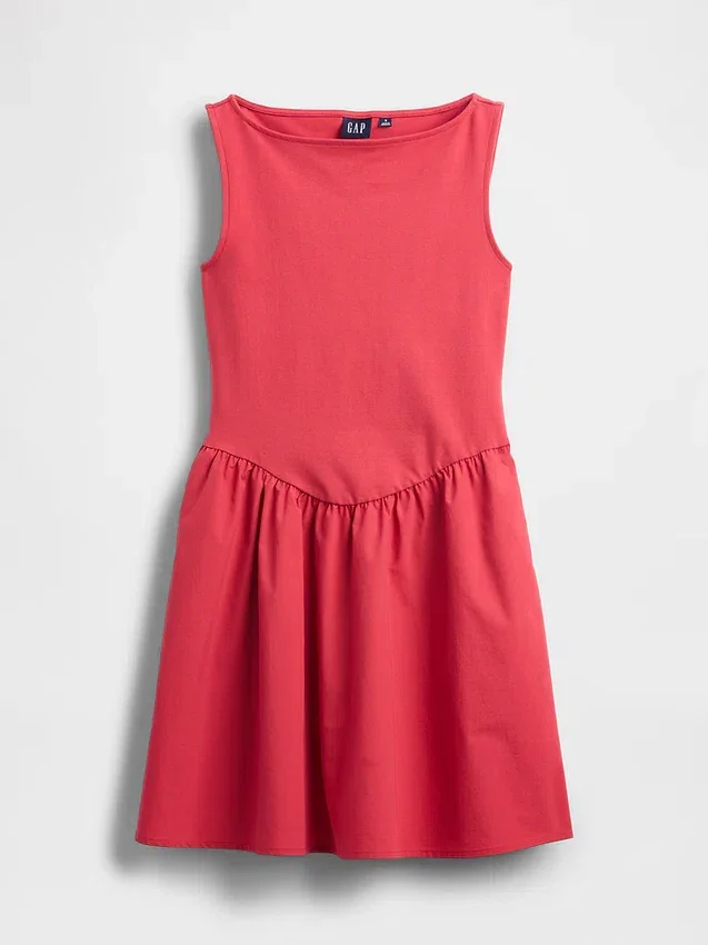 Vestido mini de cintura baja en mezcla de telas