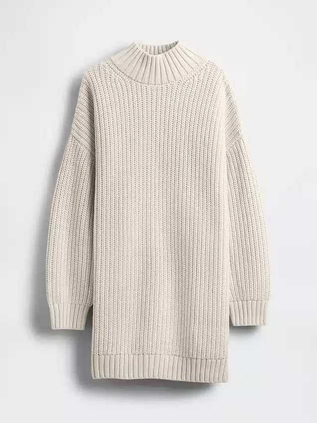 Vestido mini de jerséu oversize con cuello de tortuga