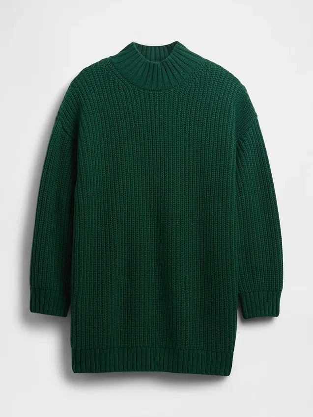 Vestido mini de jerséu oversize con cuello de tortuga