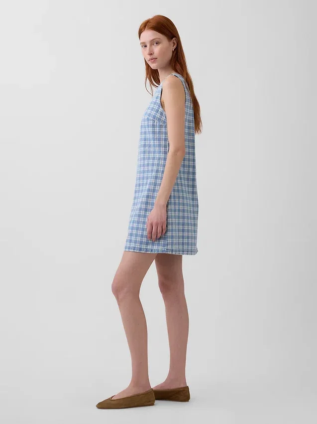 Vestido mini recto de mezclilla a cuadros
