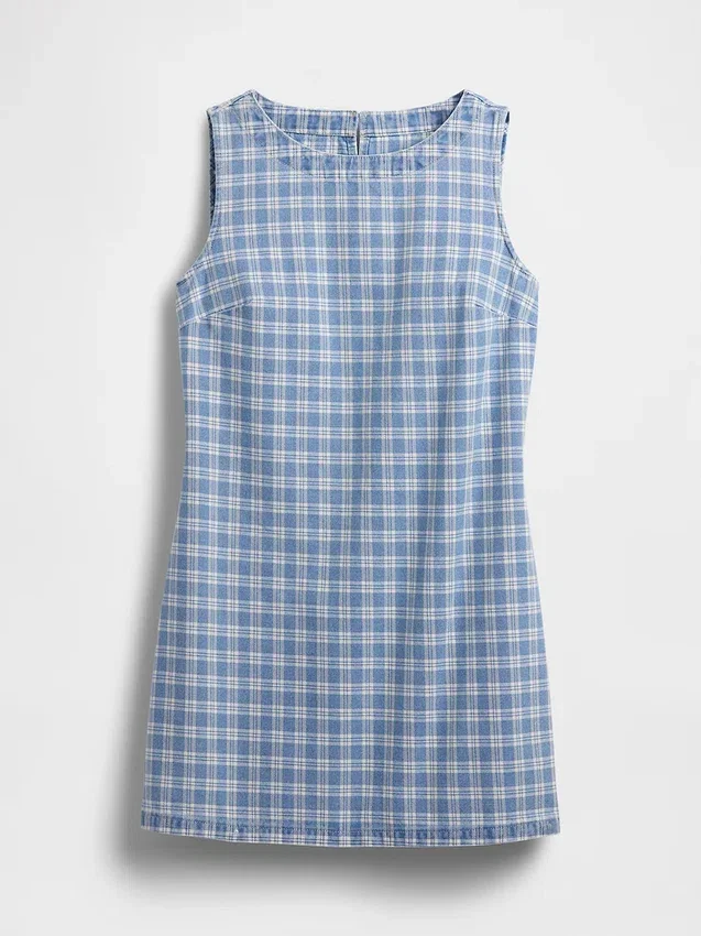 Vestido mini recto de mezclilla a cuadros