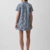Vestido mini tipo popover de mezclilla a rayas
