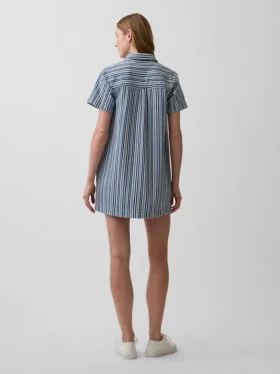 Vestido mini tipo popover de mezclilla a rayas