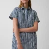 Vestido mini tipo popover de mezclilla a rayas
