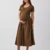 Vestido premamá de mezcla de telas con cintura baja