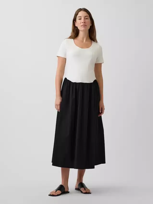 Vestido premamá de mezcla de telas con cintura baja