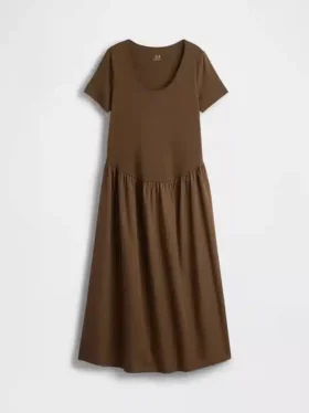 Vestido premamá de mezcla de telas con cintura baja