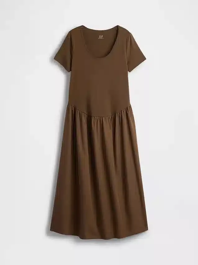 Vestido premamá de mezcla de telas con cintura baja