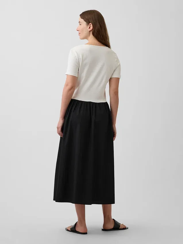 Vestido premamá de mezcla de telas con cintura baja