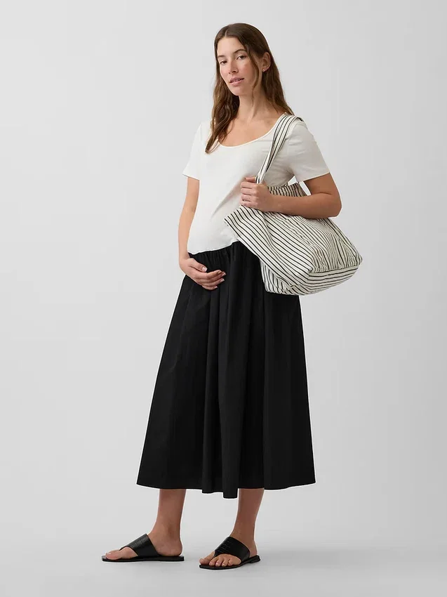Vestido premamá de mezcla de telas con cintura baja