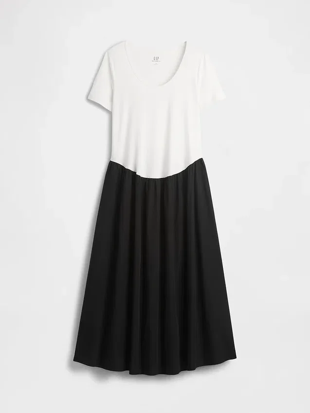 Vestido premamá de mezcla de telas con cintura baja