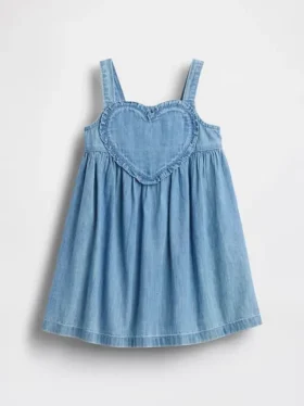 Vestido sin mangas con corazón de mezclilla para bebés y niños pequeños