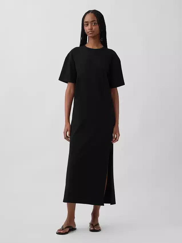 Vestido tipo camiseta maxi oversize de tejido grueso