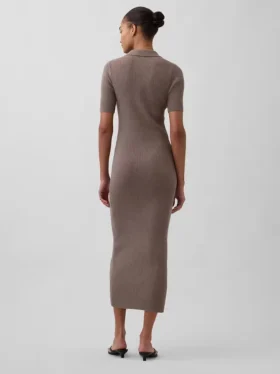 Vestido tipo cárdigan midi con cuello acanalado CashSoft