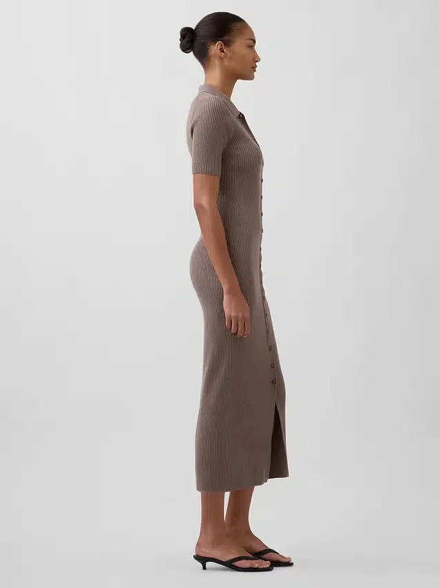 Vestido tipo cárdigan midi con cuello acanalado CashSoft