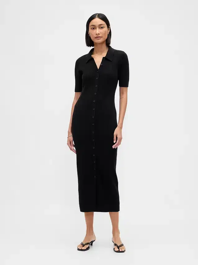 Vestido tipo cárdigan midi con cuello acanalado de CashSoft