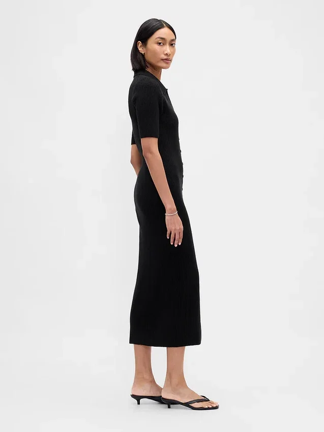 Vestido tipo cárdigan midi con cuello acanalado de CashSoft