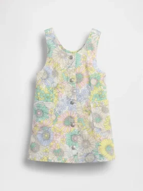 Vestido tipo jumper de mezclilla con estampado floral para bebés y niños